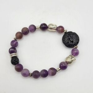 Amethyst bracelet, silvertone , stretchy